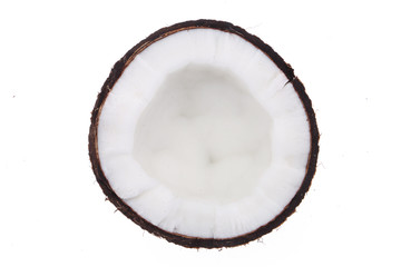 Fresh raw coconut with palm leaves isolated on white background. High resolution image