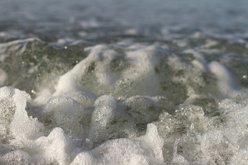 Waves breaking on a remote surf beach, New Zealand. 
