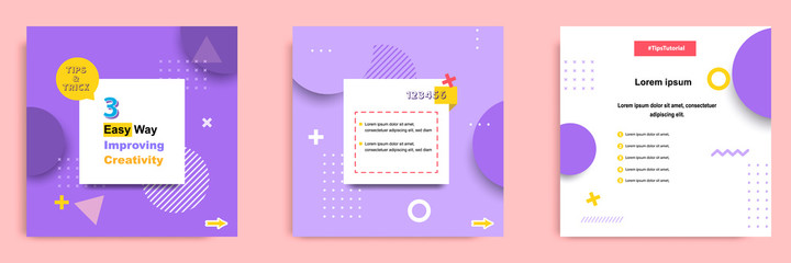 Social media tutorial, tips, trick, did you know post banner layout template with geometric background and memphis pattern design element