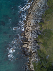 Aerial photos of a rocky coastline, New Zealand. 