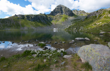 Naklejka na ściany i meble Beautiful view of Bombasel lakes in the Cermis mountain, Trentino Dolomites, Italy