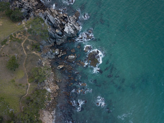 Aerial photos of a rocky coastline, New Zealand. 