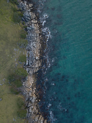 Aerial photos of a rocky coastline, New Zealand. 