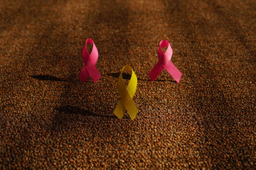 Cancer day concepts. looping ribbon as symbol of fighting cancer illness with copy space.