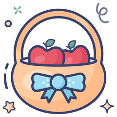 
A basket used in food stores to keep items, fruit basket icon in flat style 
