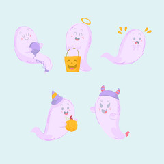 cute halloween ghost collection flat design