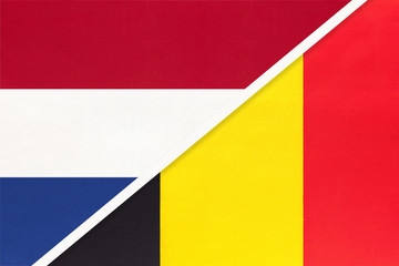 Netherlands or Holland and Belgium, symbol of national flags from textile. Championship between two countries.