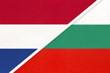Netherlands or Holland and Bulgaria, symbol of national flags from textile. Championship between two countries.