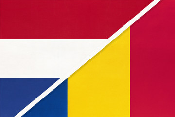 Netherlands or Holland and Romania, symbol of national flags from textile. Championship between two countries.