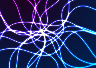 Glowing neon electrical wavy lines futuristic abstract background. Retro hi-tech vector design