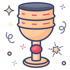 Drinking vessel with a foot and stem, goblet flat vector design 