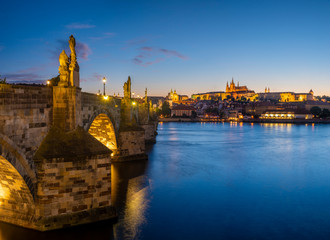 Hradcany during blue hour Prague, Czech Republic.	
