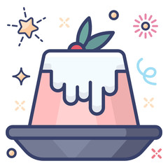 Obraz premium A sweet pudding with cherry topping, coagulated dish 