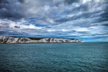 View of Dover Cliffs from the ferry to Dunkirk. Great Britain.