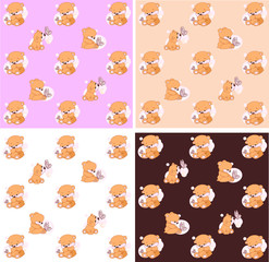 pattern with teddy bears, children's style, four options in different colors