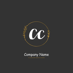 C CC Initial handwriting and signature logo design with circle. Beautiful design handwritten logo for fashion, team, wedding, luxury logo.