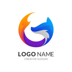 Obraz premium fox and fire logo template, modern 3d logo style in gradient vibrant colors