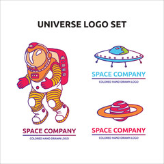 Set of galaxy cosmic elements astronaut, spaceship, planet univerce vector cartoon illustration space cosmos