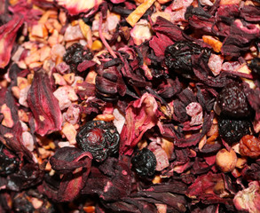 tea from dried berries and dried petals Hibiscus and other flowers 
