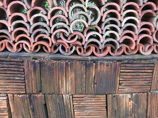 the abandoned antefixes design for old traditional building materials vintage photo