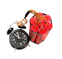 Bomb with clock timer on white background