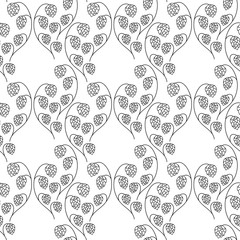 Twig of hops seamless pattern. Hand drawn vector background. Black and white