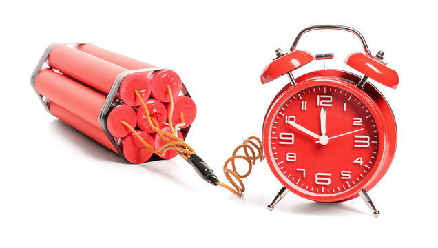 Bomb with clock timer on white background
