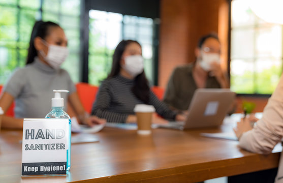 Hand Sanitizer in meeting room for New normal hygiene