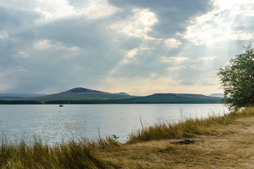 Sunset over Salt Lake Tambukan, Stavropol region, Russia