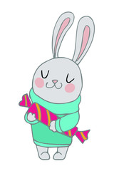bunny with big candy on the white background
