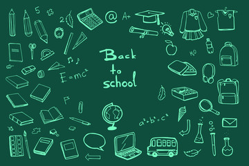 doodle set back to school on the dark green school board