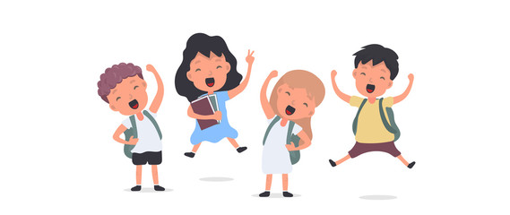 Large Set of Happy Schoolchildren. The teenagers are happy. Suitable for school or vacation design. Isolated. Vector.