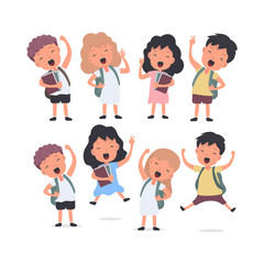 Large Set of Happy Schoolchildren. The teenagers are happy. Suitable for school or vacation design. Isolated. Vector.