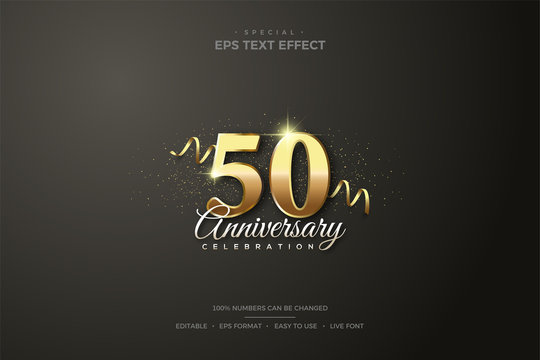 Editable text style effect 50th gold number birthday celebration.

