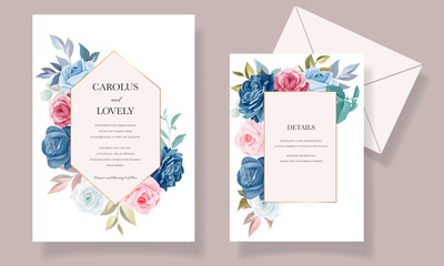 Beautiful flower and leaves invitation card set