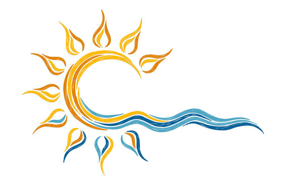 Sun symbol with a wave drawn with a pencil.