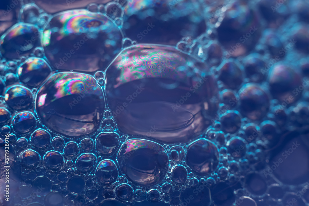Aufkleber Beautiful abstract blue bubbles background pattern texture for design . Macro view.