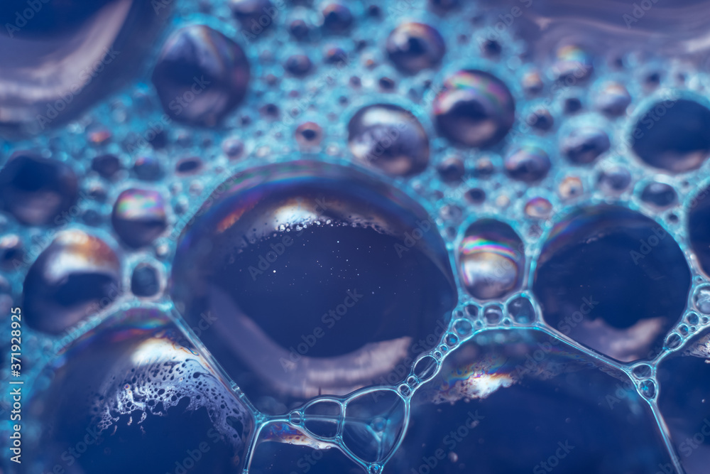 Aufkleber Beautiful abstract blue bubbles background pattern texture for design . Macro view.