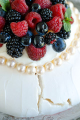 Pavlova cake. Dessert for breakfast. High quality photo.