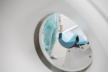 Modern room with multi detector spiral CT Scanner ( Computed Tomography).