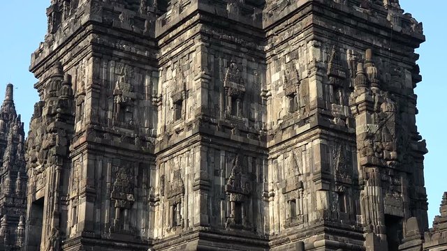 Stone shrine to Shiva, part of Prambanan Temple complex, tilt up