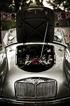 Vintage Mg A Roadster With Open Engine Hood