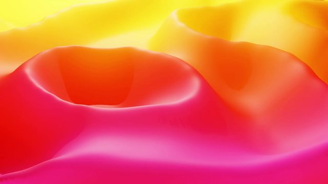 Stylish abstract looped background, changing surface of soft translucent material like peach jelly. Creative soft bright 3d bg with inner glow for festive events 4k. Red orange yellow gradient.