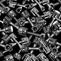 Seamless pattern with automobile pistons in monochrome style. Design element for poster, card, banner. Vector illustration