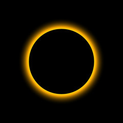 Eclipse solar. Total sun eclipse. Moon planet background. Light on horizon of earth. Concept of astronomy and space. Glow from full circle, ring of sun. Flare, shine on dawn. Mystery sunrise. Vector