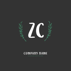 Z C ZC Initial handwriting and signature logo design with circle. Beautiful design handwritten logo for fashion, team, wedding, luxury logo.