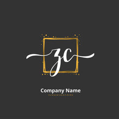 Z C ZC Initial handwriting and signature logo design with circle. Beautiful design handwritten logo for fashion, team, wedding, luxury logo.