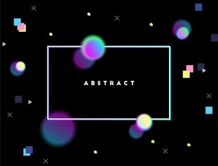 Abstract music background. Border frame. Vector artwork. Trendy retro 80s, 90s style. Print, poster, banner. Blue, black, pink, yellow, green, purple neon colors. Retrowave, synthwave, rave, vapor