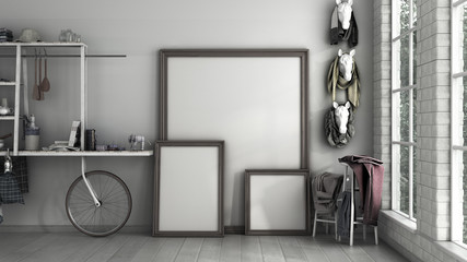 mock up different size poster frames in modern interior background color living room 3d render image