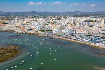 Fototapeta na wymiar aerial of Faro with harbor, Portugal